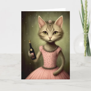 Adorable Cat hält eine Champagnerflasche Karte