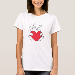 Adorable Cat Holding a Heart T-Shirt