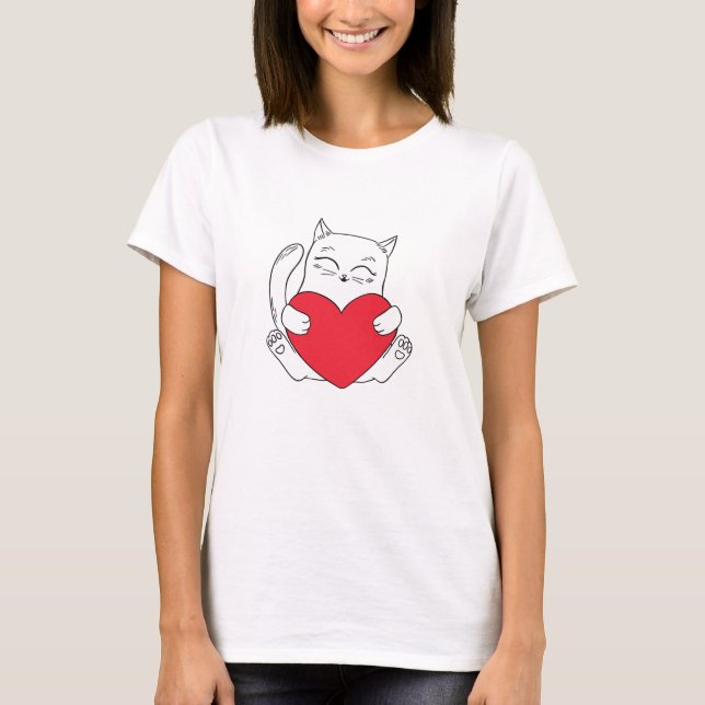 Adorable Cat Holding a Heart T-Shirt (Vorderseite)