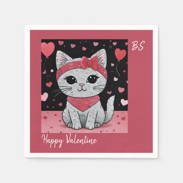 Adorable Cat in Disguise - Purfekt Valentingenuss Serviette (Vorderseite)