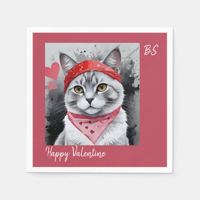 Adorable Cat in Disguise - Purfekt Valentingenuss Serviette (Vorderseite)