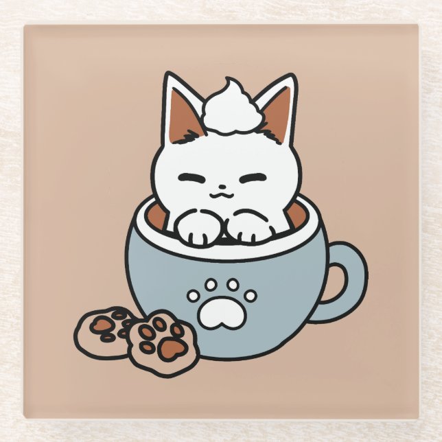 Adorable Cat in Tasse Holiday Design - Katze & Kak Glasuntersetzer (Vorderseite)