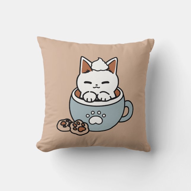 Adorable Cat in Tasse Holiday Design - Katze & Kak Kissen (Vorderseite)