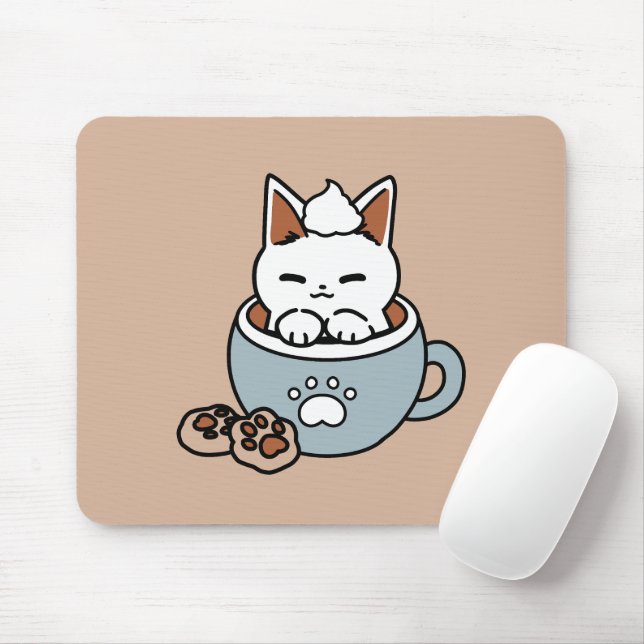 Adorable Cat in Tasse Holiday Design - Katze & Kak Mousepad (Mit Mouse)