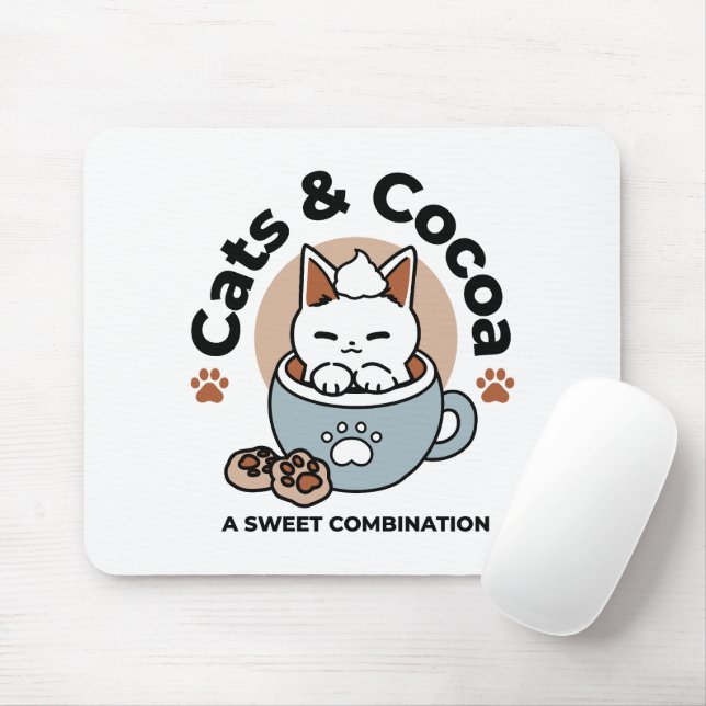 Adorable Cat in Tasse Holiday Design - Katze & Kak Mousepad (Mit Mouse)