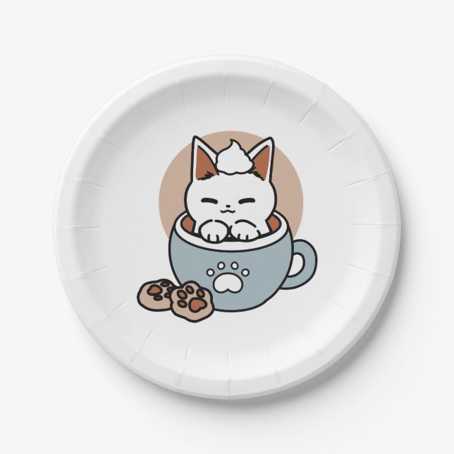 Adorable Cat in Tasse Holiday Design - Katze & Kak Pappteller (Vorderseite)