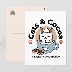 Adorable Cat in Tasse Holiday Design - Katze & Kak Postkarte