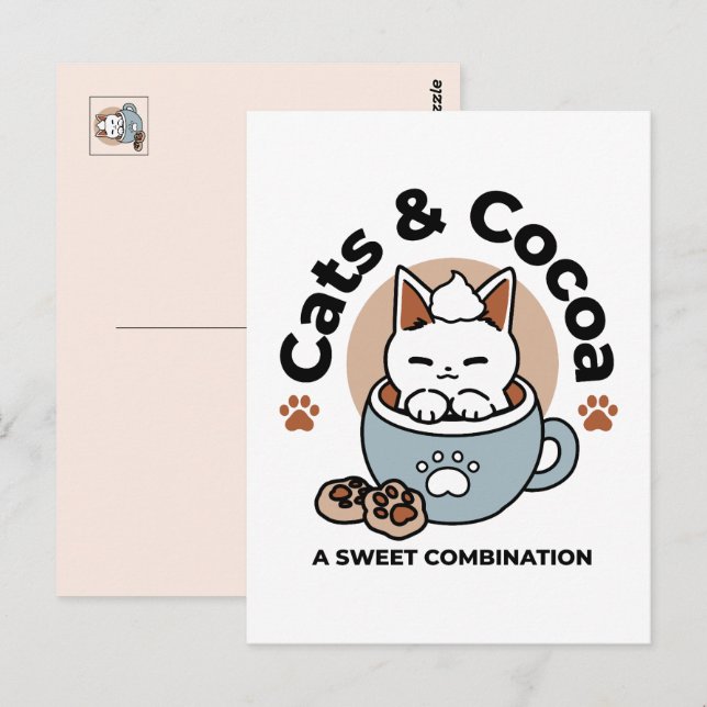 Adorable Cat in Tasse Holiday Design - Katze & Kak Postkarte (Vorne/Hinten)