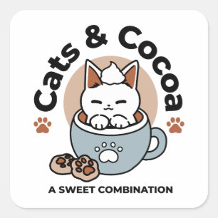 Adorable Cat in Tasse Holiday Design - Katze & Kak Quadratischer Aufkleber