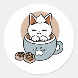 Adorable Cat in Tasse Holiday Design - Katze & Kak Runder Aufkleber