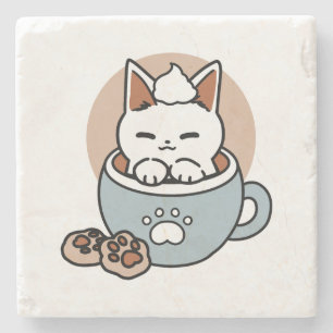 Adorable Cat in Tasse Holiday Design - Katze & Kak Steinuntersetzer