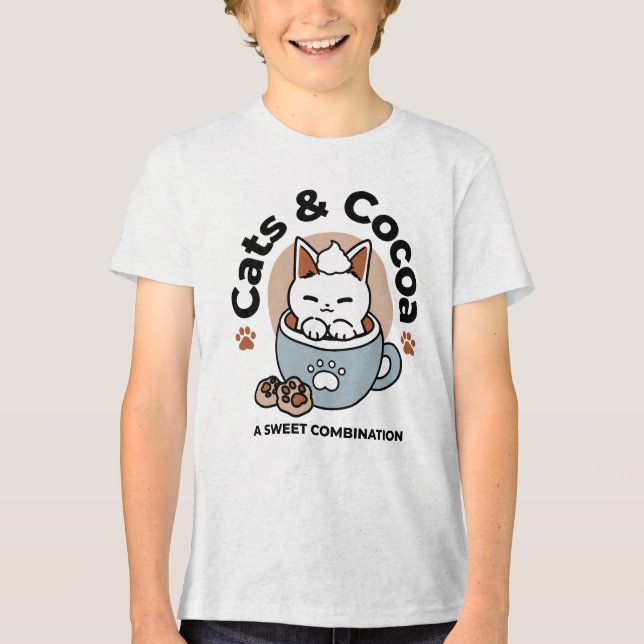 Adorable Cat in Tasse Holiday Design - Katze & Kak Tri-Blend Shirt (Vorderseite)