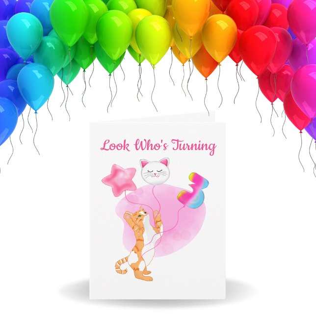 Adorable Cat mit 3. Geburtstagsballons Karte (Von Creator hochgeladen)