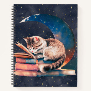Adorable Cat on Moon Reading A Book Sketchbook Notizbuch