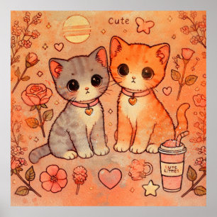 Adorable Cat Paar ästhetische dekorative Malerei Poster