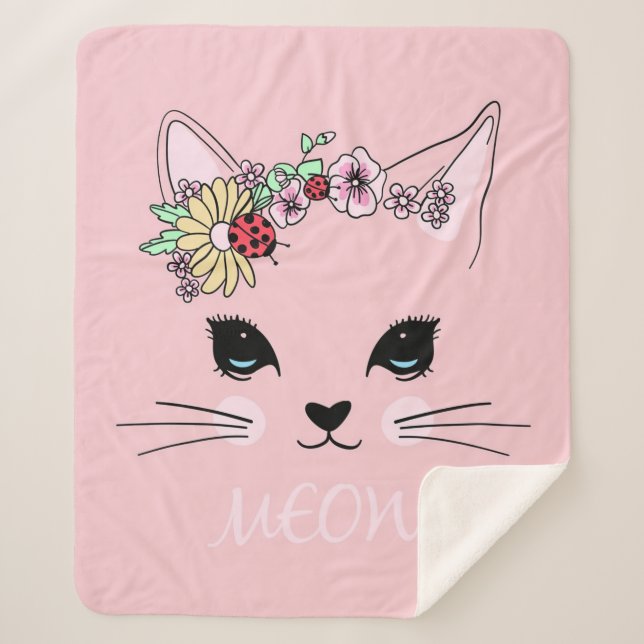Adorable Cat | Pink Niedlich Meaow Cat Blanket Sherpadecke (Vorderseite)