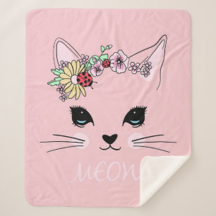 Adorable Cat Pink Niedlich Meow Cat Blanket Sherpadecke