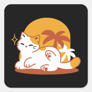 Adorable Cat Relaxen in der Sonne - Sommergäste Quadratischer Aufkleber