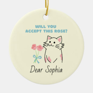 Adorable Cat & Rose Keramik Ornament