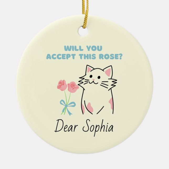 Adorable Cat & Rose Keramik Ornament (Vorne)