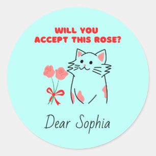 Adorable Cat&Rose Runder Aufkleber