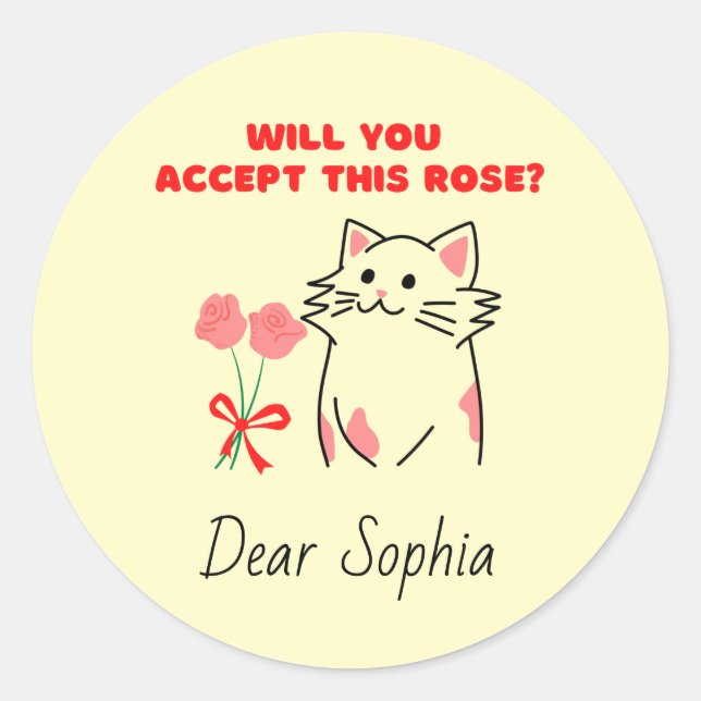 Adorable Cat&Rose Runder Aufkleber (Vorderseite)