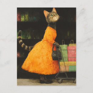 Adorable Cat Shopping Postkarte