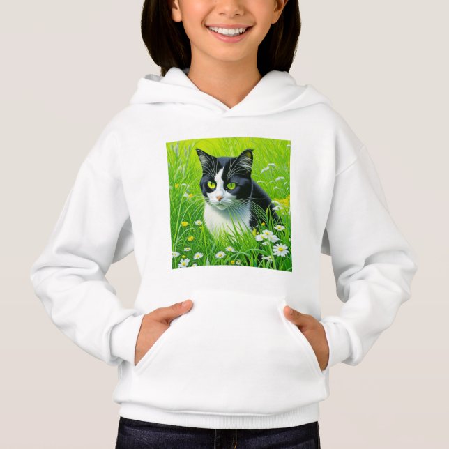 Adorable Cat sitzend in einem Bereich der Daisies Hoodie (Vorderseite)