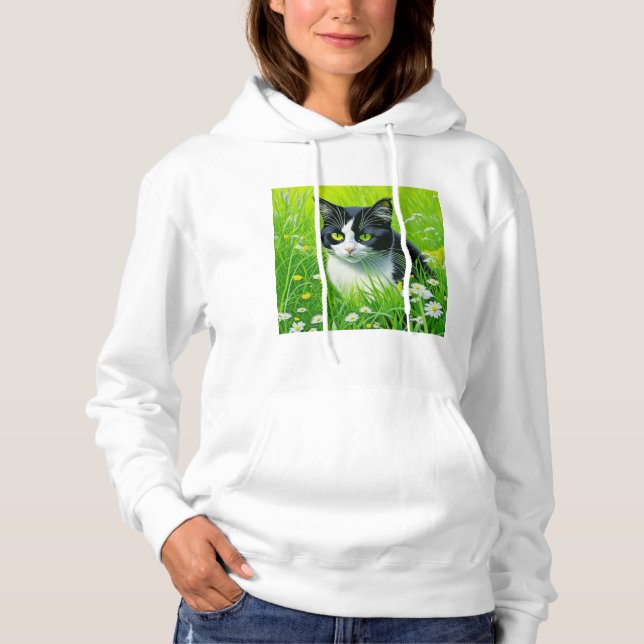Adorable Cat sitzend in einem Bereich der Daisies Hoodie (Vorderseite)