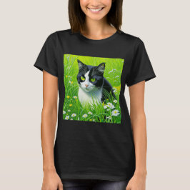 Adorable Cat sitzend in einem Bereich der Daisies T-Shirt