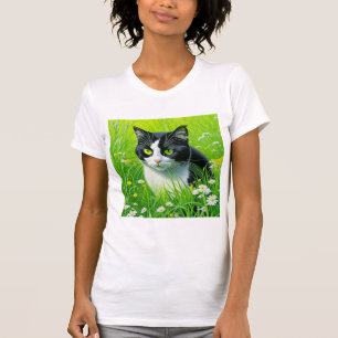 Adorable Cat sitzend in einem Bereich der Daisies T-Shirt