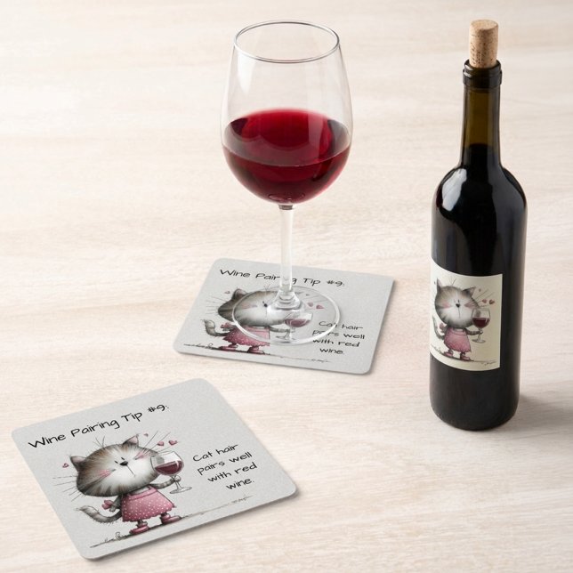 Adorable Cat With Wine Coaster Rechteckiger Pappuntersetzer (Von Creator hochgeladen)