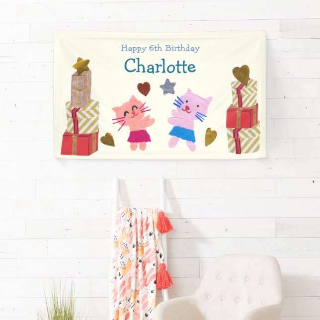 Adorable Cats-Kindergeburtstag hellgelb Banner (Insitu)