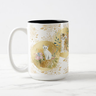 Adorable Cats Mug Gold White Watercolor 15 oz Zweifarbige Tasse
