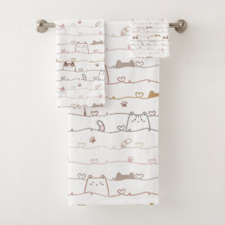 Adorable Cats Peeking Over Hearts  Badhandtuch Set