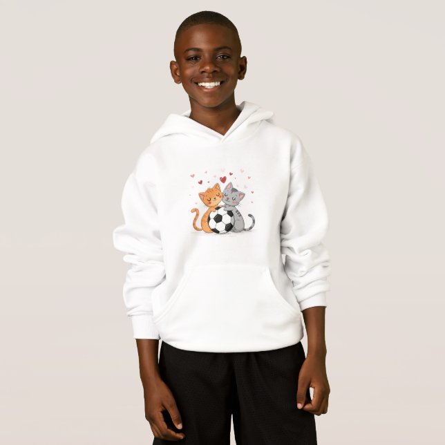 Adorable Cats with Soccer Ball on Valentines Day Hoodie (Vorne ganz)
