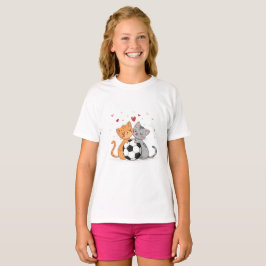 Adorable Cats with Soccer Ball on Valentines Day T-Shirt