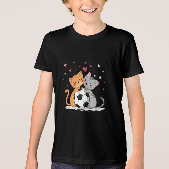 Adorable Cats with Soccer Ball on Valentines Day Tri-Blend Shirt (Vorderseite)