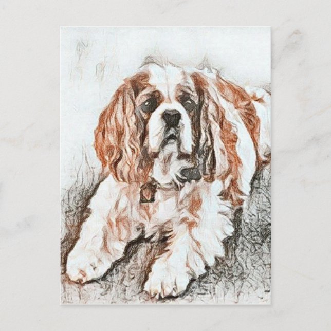 Adorable Cavalier King Charles Spaniel Sketch Postkarte (Vorderseite)
