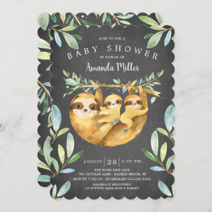 Adorable Chalkboard Sloth Twins Baby Dusche Einladung
