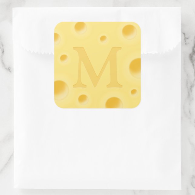 Adorable Cheese Fanciful Cheesy Monpgrammatisches  Quadratischer Aufkleber (Tasche)