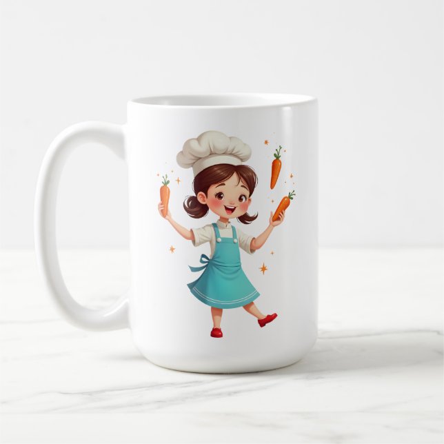 Adorable Chef Girl Mug with Carrots Design Kaffeetasse (Links)
