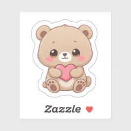 Adorable Chibi Bear with Heart Aufkleber