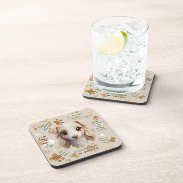 Adorable Chibi Borzoi Puppy Face Coaster Getränkeuntersetzer (Rechte Seite)