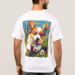 Adorable Chibi Corgi Welpe läuft in Garden T-Shi T-Shirt
