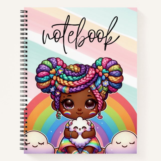 Adorable Chibi Girl mit Regenbogenbraunen Notizbuch (Vorderseite)