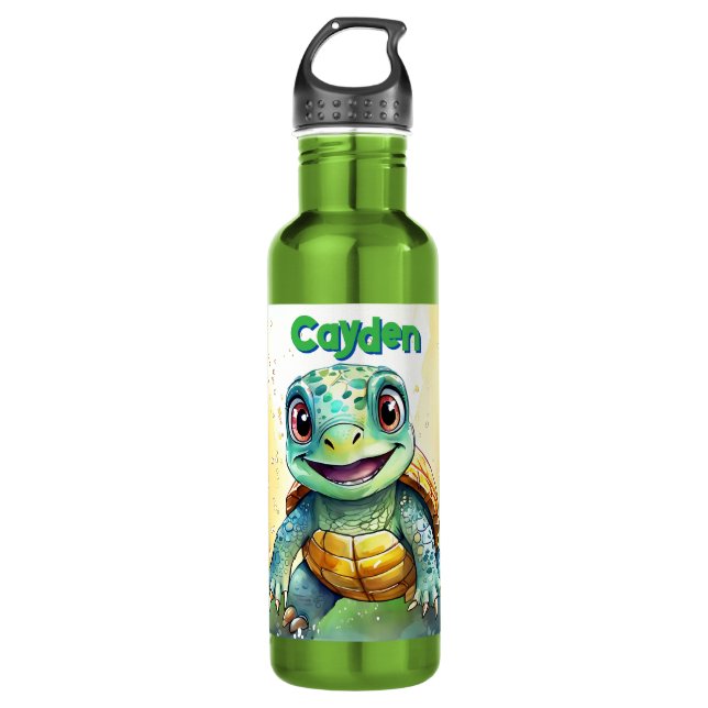 Adorable Chibi Sea Turtle Personalized Edelstahlflasche (Vorderseite)