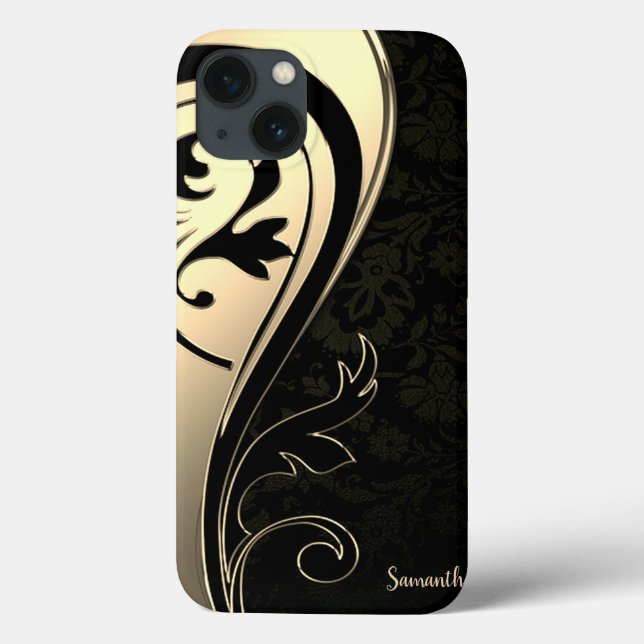 Adorable Chic Gold, Black Paisley - Personalisiert Case-Mate iPhone Hülle (Rückseite)