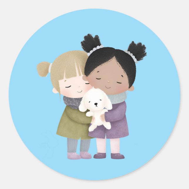Adorable Children Hugging Sticker  (Vorderseite)