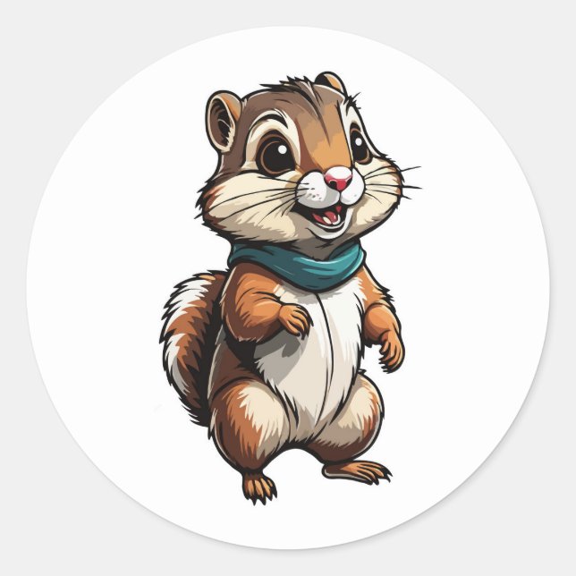 Adorable Chipmunk-Cartoon-Aufkleber mit Aquamarine Runder Aufkleber (Vorderseite)